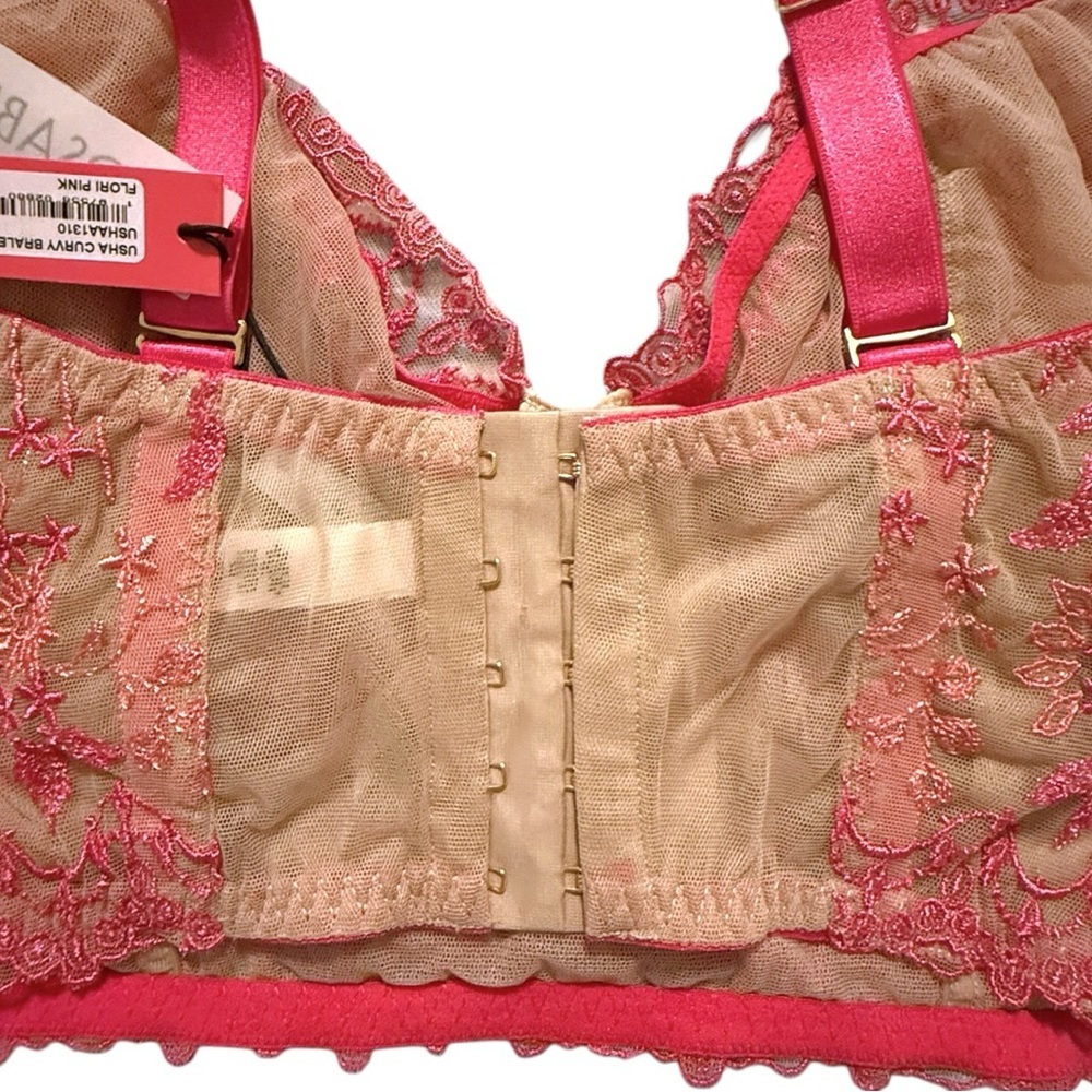 Cosabella Curvy Lace Underwire Bra Large Nude Pink Sheer Floral Embroidery NWT - Picture 2 of 8